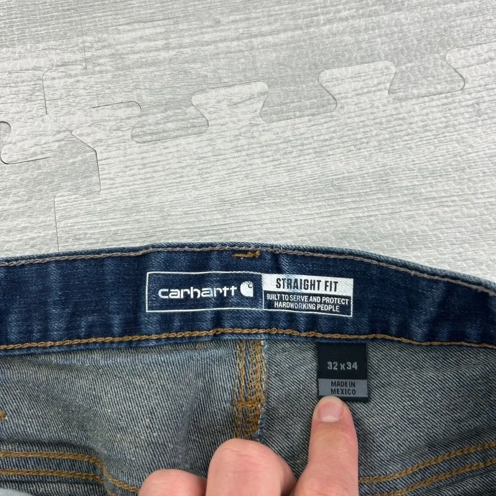 Carhartt Jeans Size 32x34 Blue Straight‎ Fit Medium Wash Denim Workwear Pants